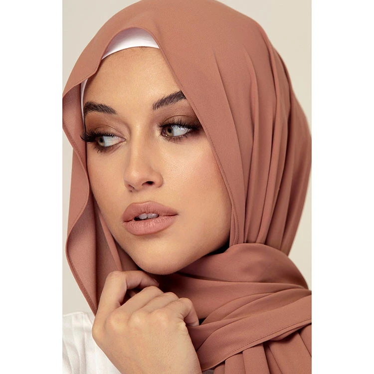 Customized muslim soft opaque medina silk shawl thick premium chiffon hijabs Women stretchy chiffon hijab