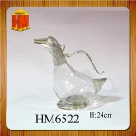 cute glass duck shape wine decanter with handle and in gift box packing