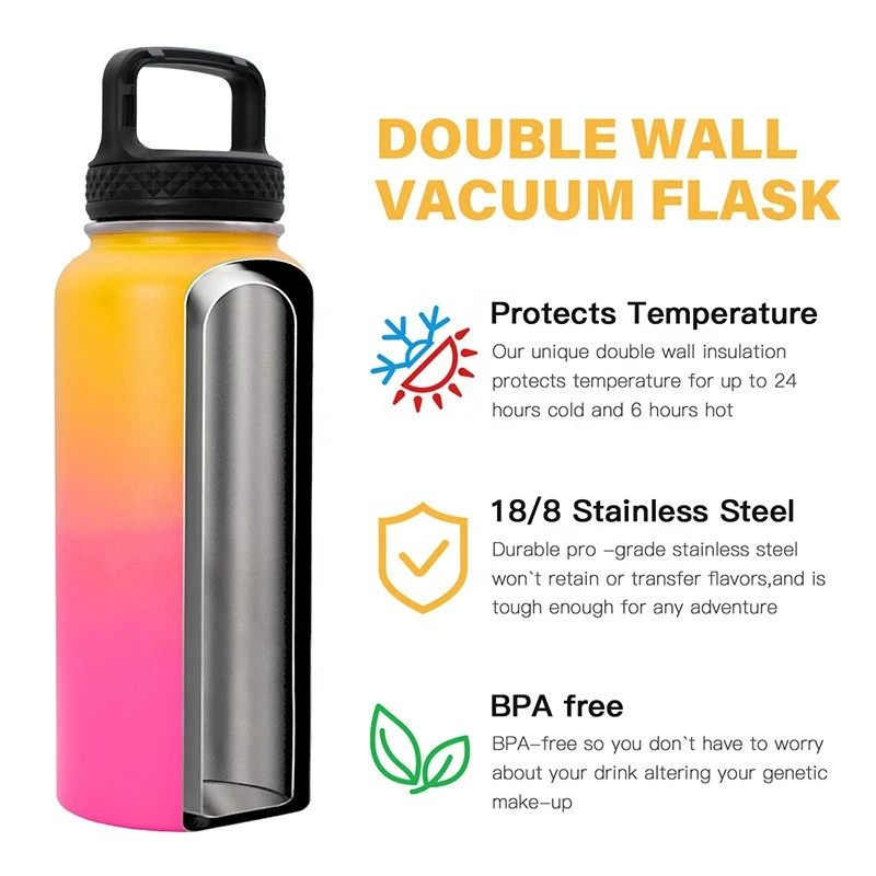 Double Wall Vacuum Insulated Stainless Steel Hot Drink Bottles Custom Metal Sports Eco Friendly Water Bottle
