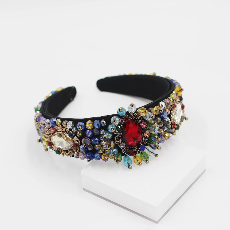 Dvacaman Baroque 3 colors Fashion Multicolored Rhinestone Crystal Flower Wide Headbands/Hairband Women Hair Accessories