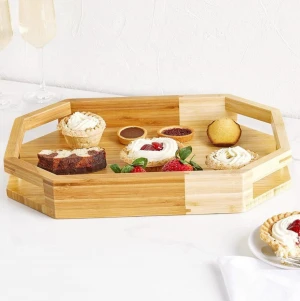 Eco-Friendly Bamboo Wooden Tray Woven Bamboo Breakfast Serving Trays Cheap Wholesale Natural Food Serving Tray