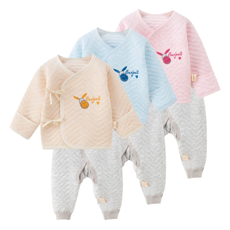 Eco-friendly China Manufacturer Newborn Baby suits Long Sleeve  Lace Up New Design Cotton Clothes Set 0-3M Baby Winter Clothes