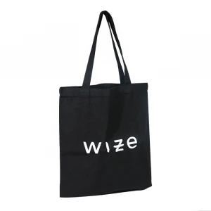 Eco friendly LOGO Printed Large Black Tote Bag Canvas For Shopping