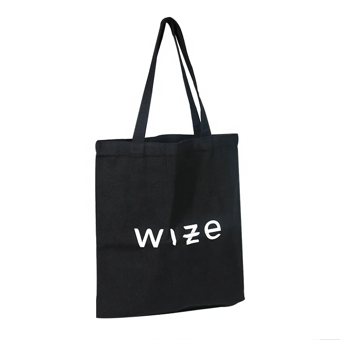 Eco friendly LOGO Printed Large Black Tote Bag Canvas For Shopping