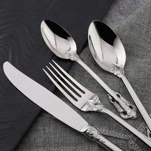 Elegant carved spoon fork knife flatware tableware dinnerware set