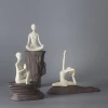 Elegant vintage home decoration ivory white ceramic model of yoga lady art sculpture with the base