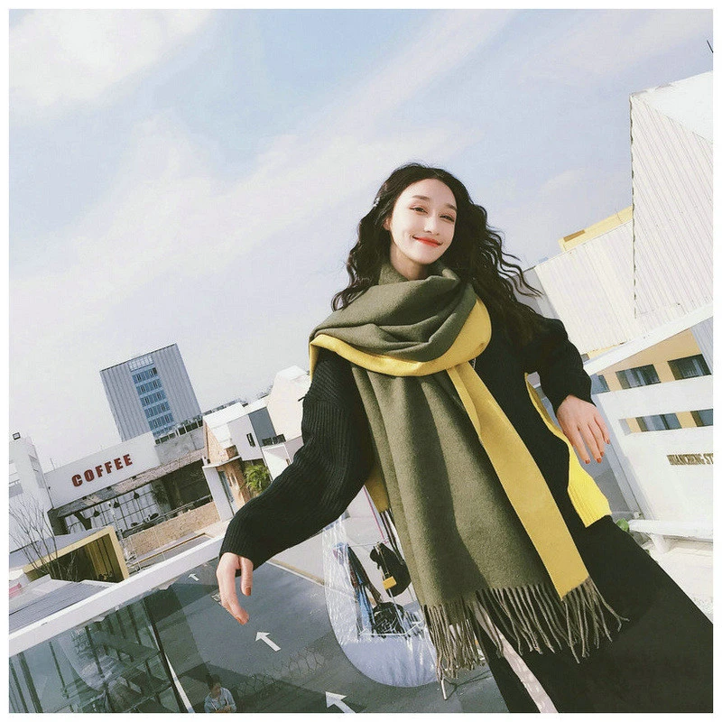 ew classic double sided plain wild thick warm pashmina scarf shawl women cashmere tassel scarf