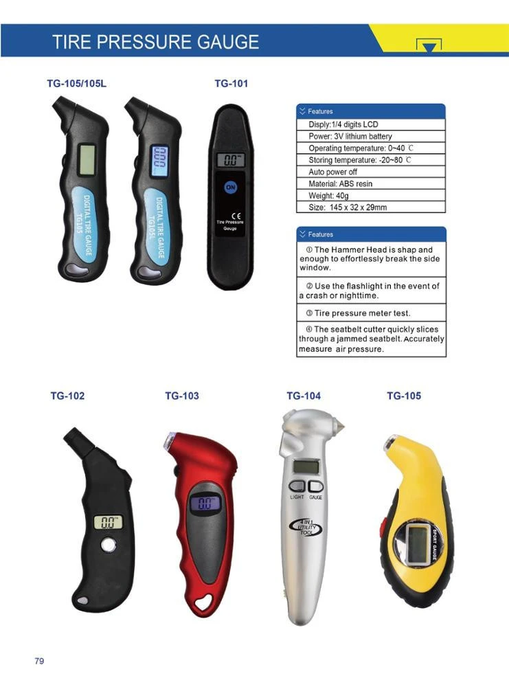 Factory direct sale LCD Screen Car MultiFunction Digital Tire Pressure Gauge TG105L with backlight promotion gift