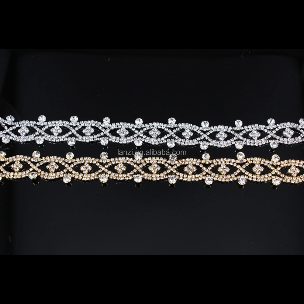 fancy gold metal crystal rhinestone chain,factory direct wholesale RT-0010