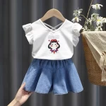 Fashion Girls Printed Letter Short Sleeve Top And Casual Half Skirt Two Piece Set Kids Corduroy Skirt Baby Little Girl Skirts