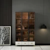 Fashion High End 3 doors nordic bookshelf wood bookcases with black frame