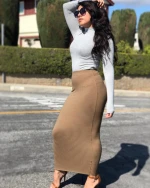 Fashion knit straight pencil skirts young women skirts