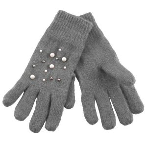 Fashion winter keep warm knitted long finger winter women gloves with white pearl