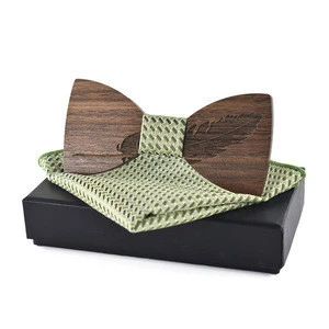 Fashion Wood Bow Tie Set Mens Gift Box Packaging Custom Wooden Bow Tie