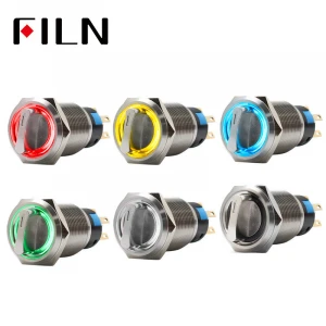 FILN New Arrival 19mm 2 3 position selector rotary switch push button switch dpdt latching on off 12v led illuminated