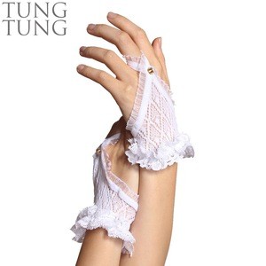 Floral lace fingerless ruffle bridal women gloves