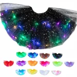 Girls LED Glitter Star Sequins Ballet Dance Tulle Tutu Skirt Flashing Light Up Stage Dance Wear Skirts for Kids