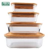 Glass Food Storage Containers with Bamboo Lids  Bamboo Cutlery 4 pack Glass Bento Box Great for Meal Prep