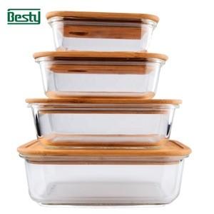 Glass Food Storage Containers with Bamboo Lids  Bamboo Cutlery 4 pack Glass Bento Box Great for Meal Prep