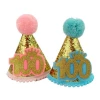 Gold Glitter  Blue/Pink 1st Birthday Boy/Girl Cone Party Hat with Pom Poms Toddler Birthday Party Supplies