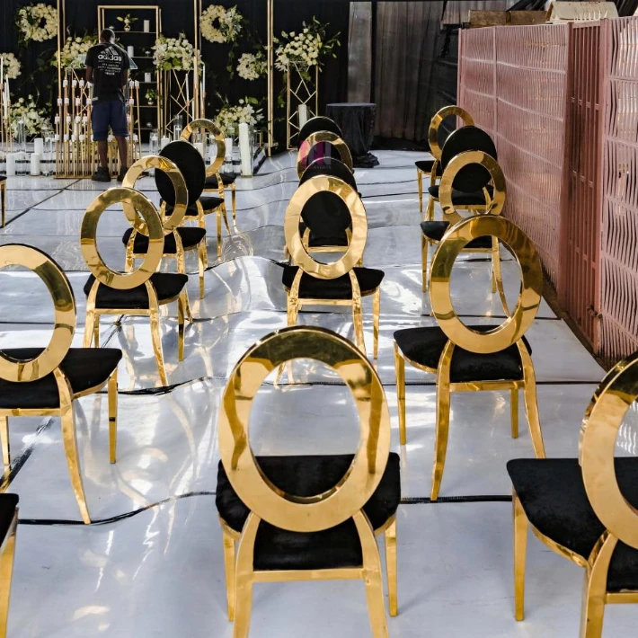 Gold round mold stackable banquet event decoration wedding chairs