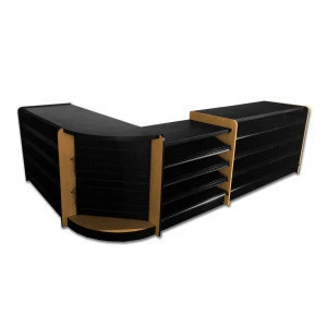 Gondola Check Out Counter System, 34&quot; H to 43&quot; H x 24&quot; Deep Checkout with 3 Shelf Front &amp; 1 Shelf Back, 6 FT 4 INCHES LONG