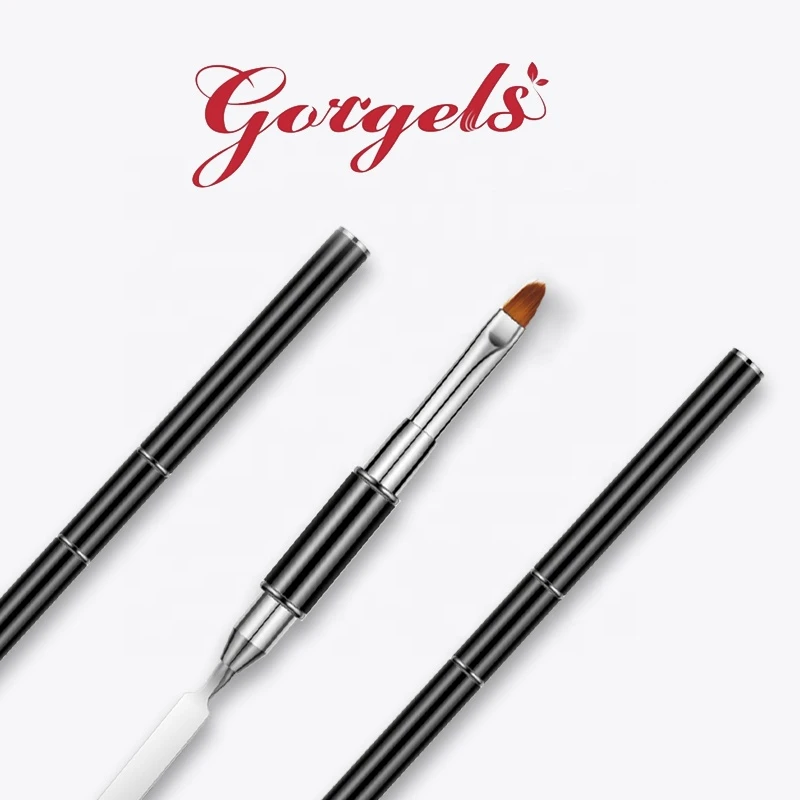 Gorgels Custom Logo Nail Art Tools Double-heads Nylon Hair UV Painting Poly Extension Builder gel Brush