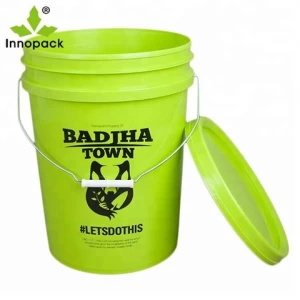green printed 20L size plastic 5 gallon paint pails with lid & handle