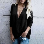h20074a autumn hot style woollen women long-sleeved  deep v loose knitted sweater