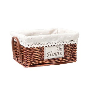 handmade willow woven baby gift orange and brown handheld storage gift basket with fabric liner