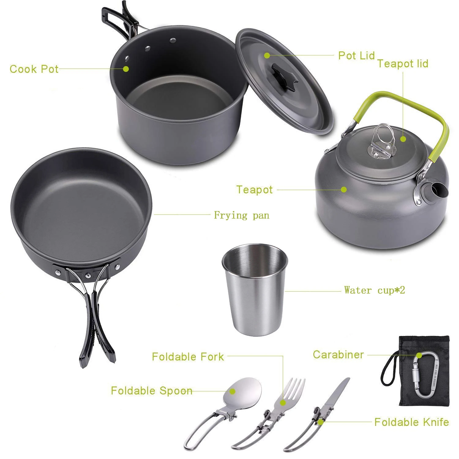 high quality aluminium camping pot set hiking backpacking cookware outdoor cooking set