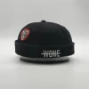 High Quality Custom Black 6 Panel Embroidery Patch Logo Leather Back Closure Denim Visorless Skull Brimless Hats Caps