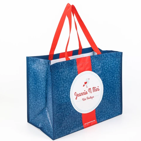 High Quality Large Red and Blue Recycled Laminated Pp Woven Shopping Bags with Handle
