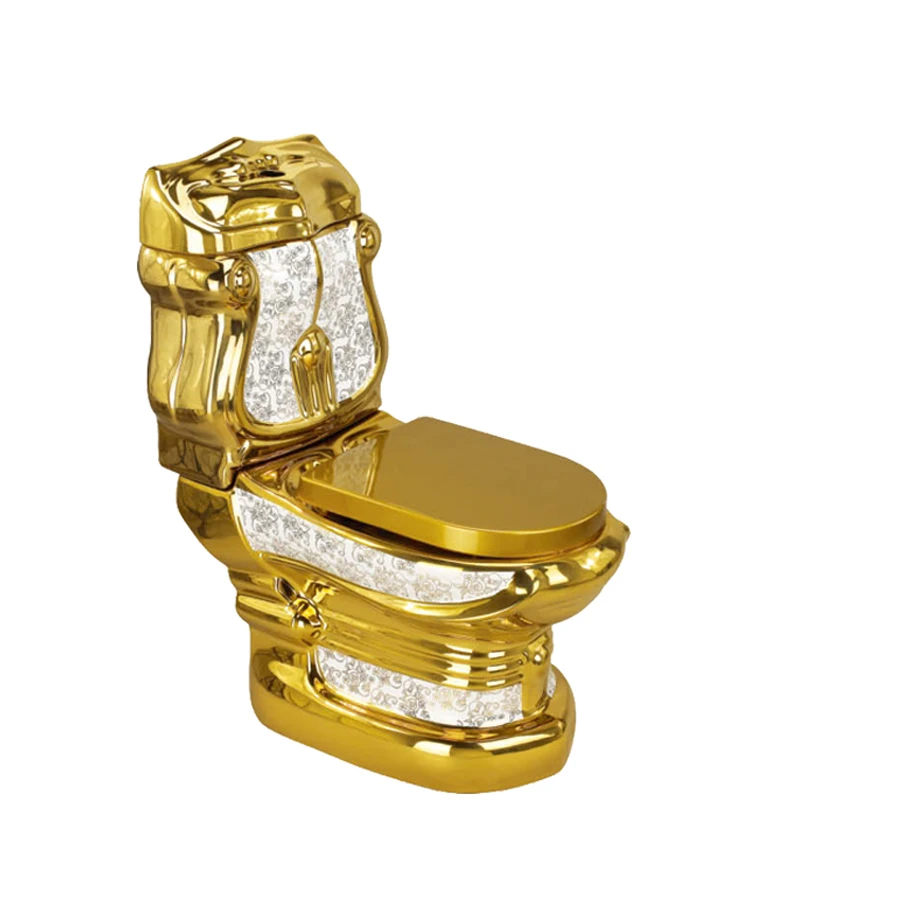 High Quality  Luxury Golden Bathroom Closestool Washdown Ceramics Sanitary Ware Wash Basin Toilet Commode Set