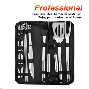 High quality outdoor barbecue tools set 20pcs in nylon pouch bbq grill tool
