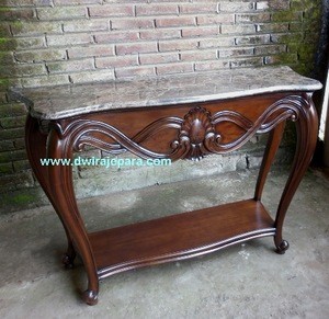 Home Furniture Classic Mahogany Console Table with Marble Top - Mahogany Furniture Living Room Indonesia
