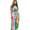Hot Sale Fashion Tie-Dye Colorful Print Dress Casual Loose Spaghetti Striped Maxi Long Dresses For Women