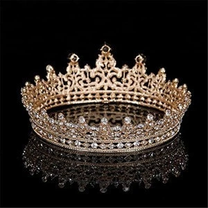 Hot selling fashion jewelry pageant crown birthday party full round hair hoop wedding tiara to bridal