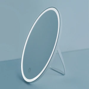 hot selling oval rechargeable smart touch screen standing adjustable 3 brightness vanity desktop led light makeup mirror