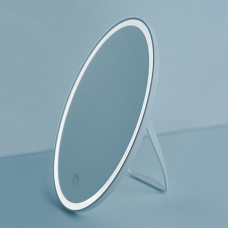 hot selling oval rechargeable smart touch screen standing adjustable 3 brightness vanity desktop led light makeup mirror