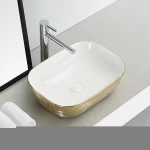 Hotel luxury countertop lavabo toilet art basin gold and white ceramic hand wash basin bathroom sink
