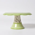 Household One Tier Hand Painted Embossed Pattern Dessert Cupcake Round Display Ceramic Cake Stand For Party Afternoon Tea
