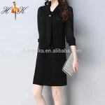 HTK Spring Newest Loose Tube Mini Dress Patchwork Black Chiffon Sleeve Office Dress