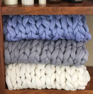 IMF  Pure Merino Wool Knit Blanket Chunky Throw