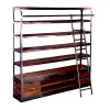Industrial Vintage Indian old Wood Metal Wide Shelf and Drawers with ladder Library Bookcase