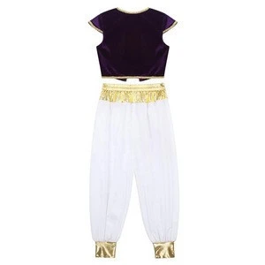 Kids Boys Arabian Prince Outfit Cap Sleeves Vest Waistcoat with Pants Set Party Cosplay Costume for Halloween Dress Up