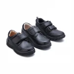 Kids School Uniform Dress Black Shoes Boys Hook & Loop Black Leather School Shoes