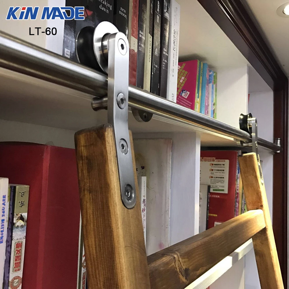 Kinmade Stainless Steel Round Tube Sliding Ladder Hardware Library Ladder Track Kit DIY White Oak Ladder
