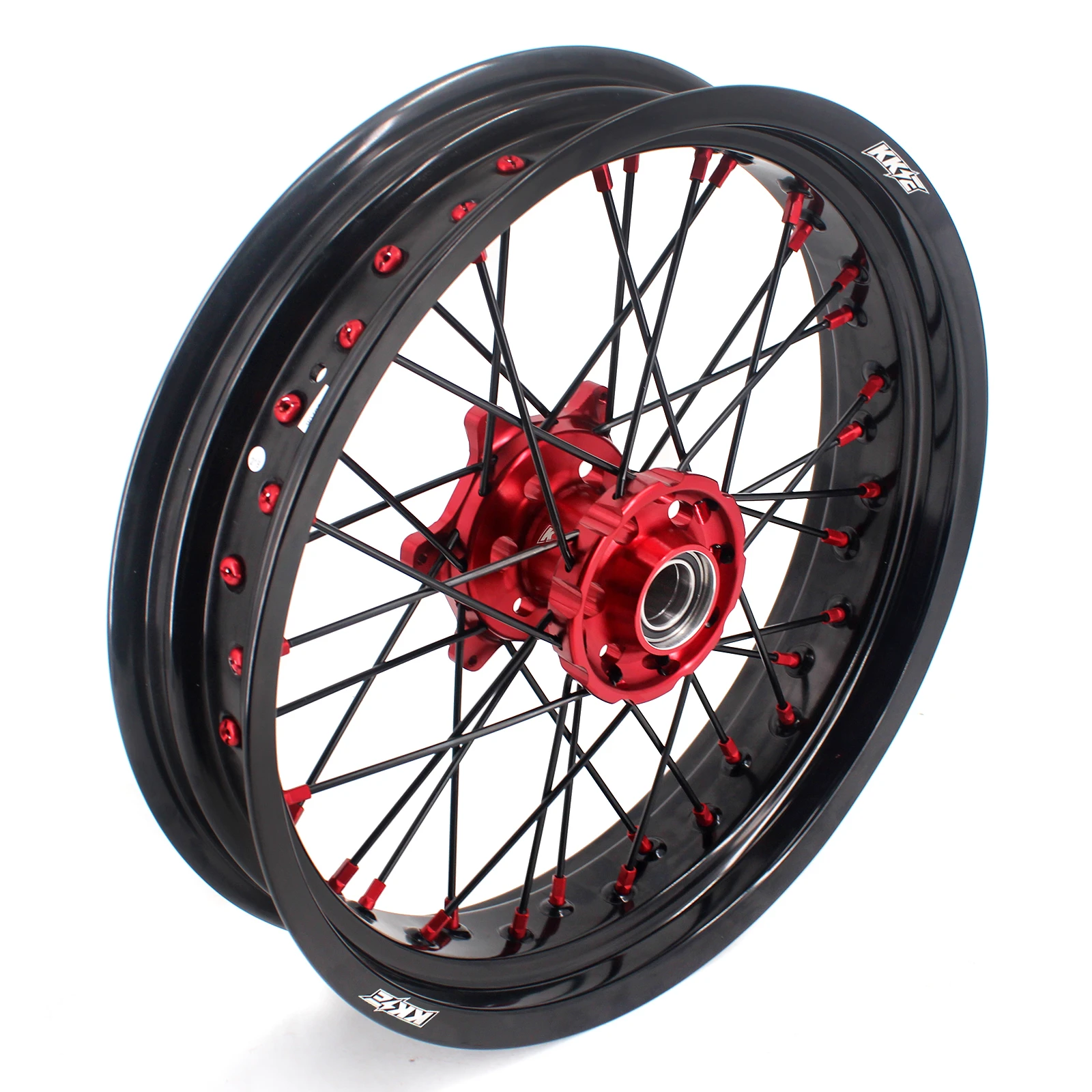 KKE 3.5/5.0  Dirt Bike Motorcycle Wheels Compatible with Gas Gas 2021 Red Hub/Nipple Black Rim Black Spoke