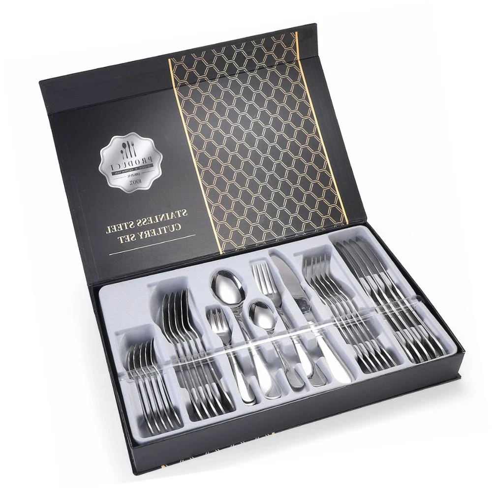 Knife Spoon Fork Set 24 pcs Stainless Steel Cutlery Set and Flatware Set with Gift Box